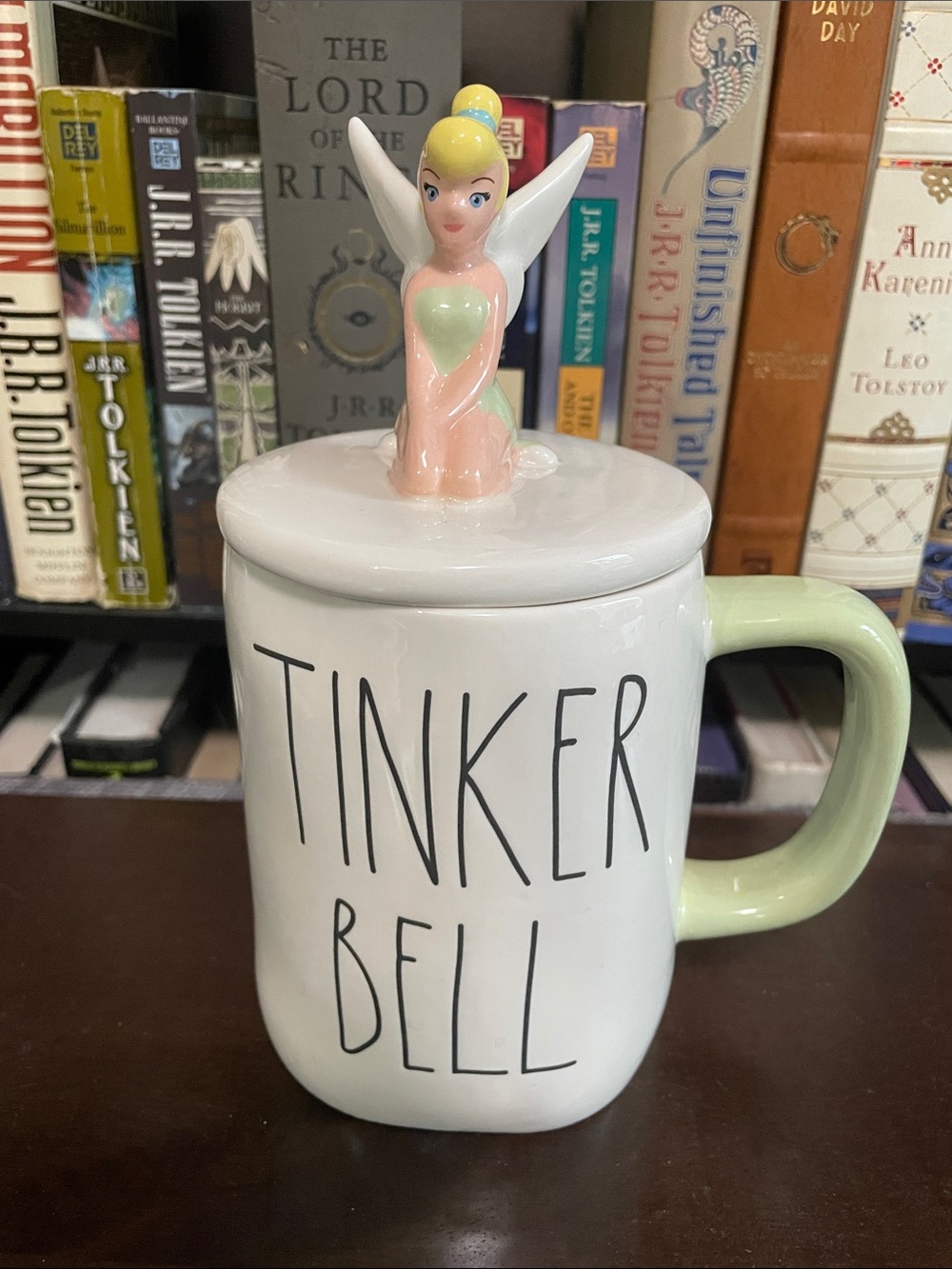 Disney Tinker Bell Ceramic Mug with Figurine Lid - White and Light Green